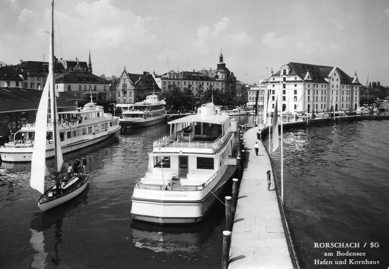 MS Grünten, MS Thurgau und MS Säntis Anfang der 60er Jahre in Rorschach  Bild: Archiv A. Heer