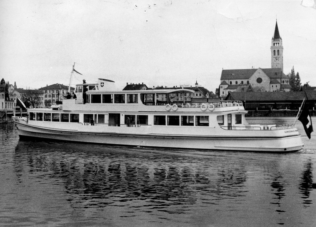 MS Säntis in den ersten Betriebsjahren im Heimathafen Romanshorn   Bild: Slg Museumsgesellschaft Romanshorn