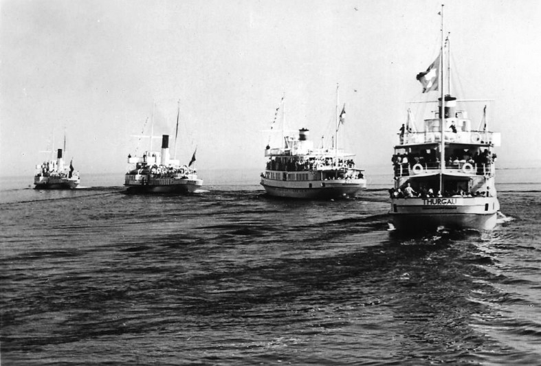 Die Romanshorner Schiffsflotte 1955   Bild: Archiv A. Heer